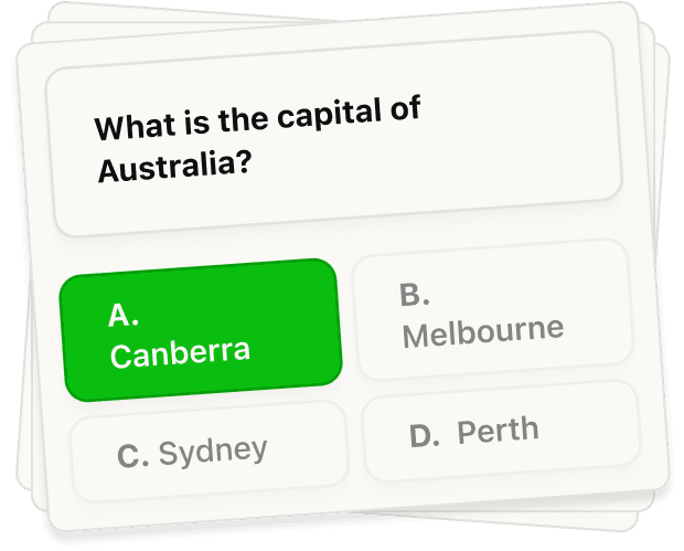 Quiz interface showing multiple choice answers